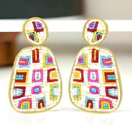 White Boho Seed Bead Drop Earrings