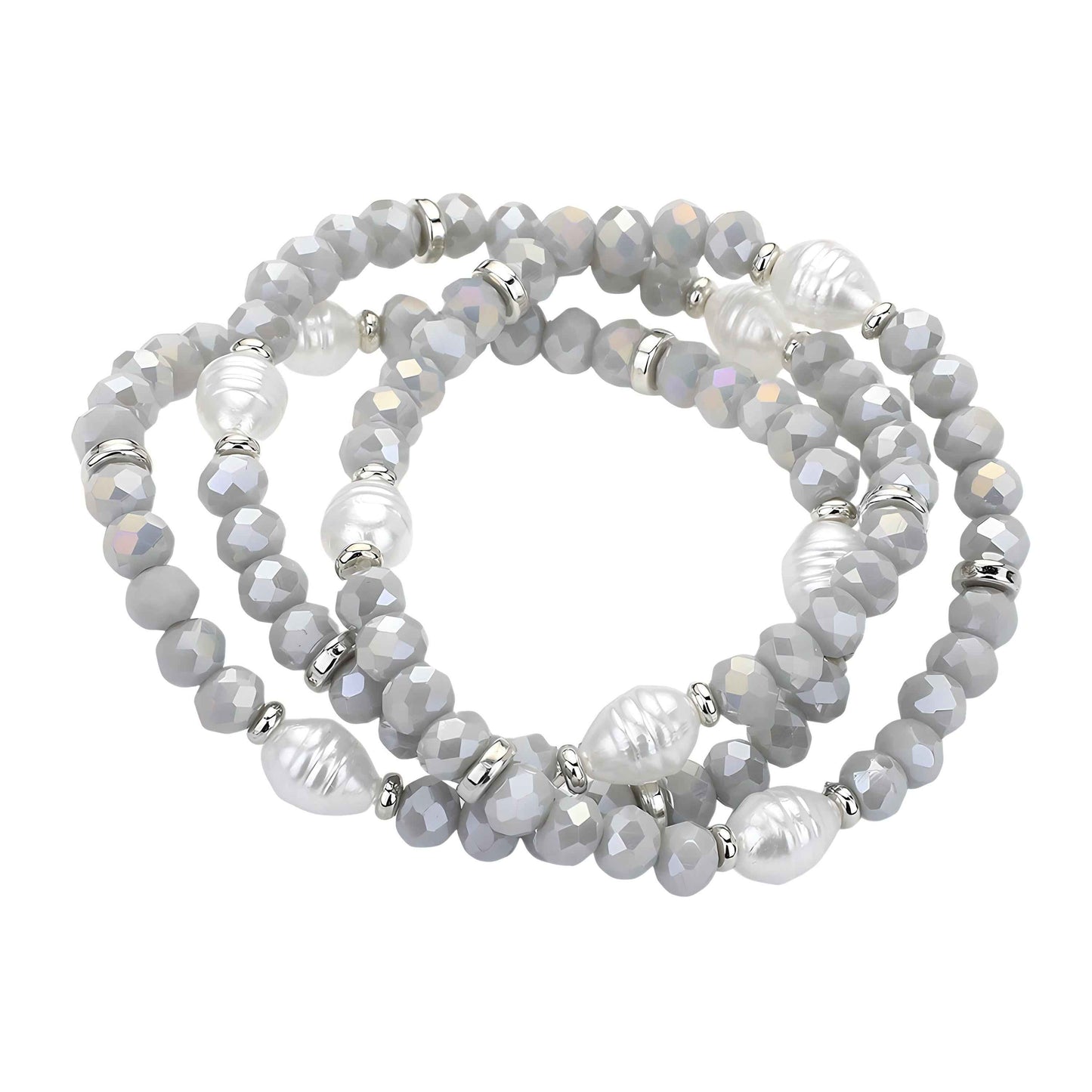Light Gray Faceted and Pearl Bead Stack