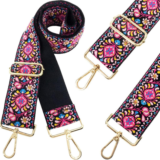 Purse/Guitar Strap - Black, Pink & Turquoise