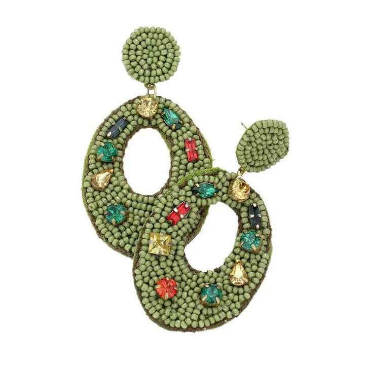 Green Beaded Dangle Earrings