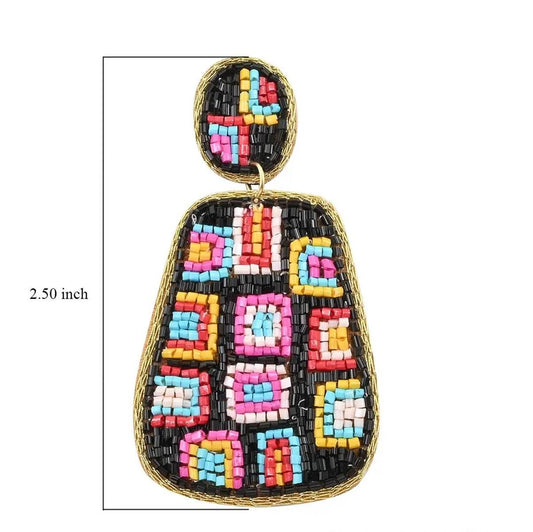 Black Boho Seed Bead Drop Earrings