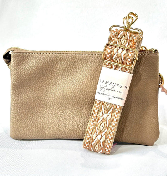 Camel Pebbled Vegan Leather Cross Body Bag