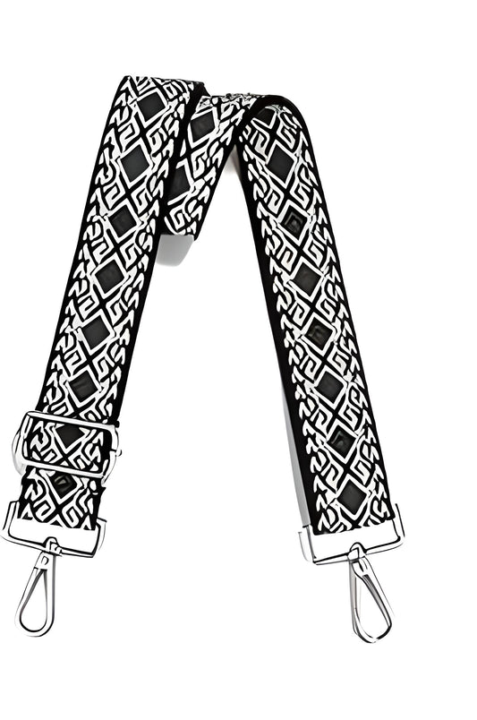 Purse/Guitar Strap - Black & Khaki Geometric