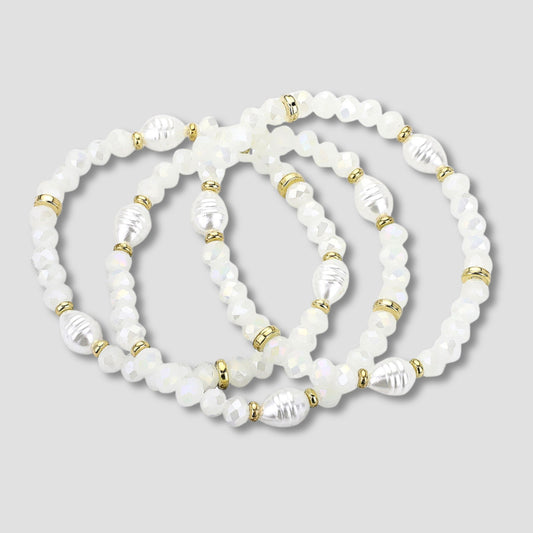 White Faceted and Pearl Bead Stack