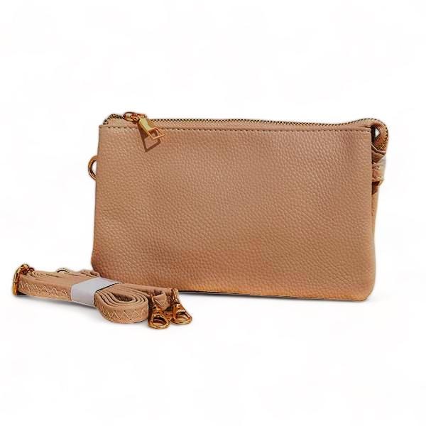 Camel Pebbled Vegan Leather Cross Body Bag