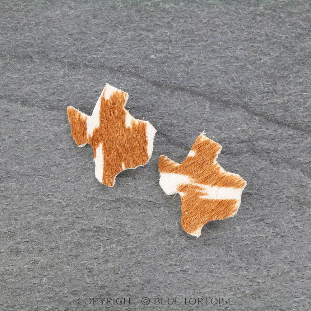 Genuine Leather Texas Shaped Earrings - Brown/White