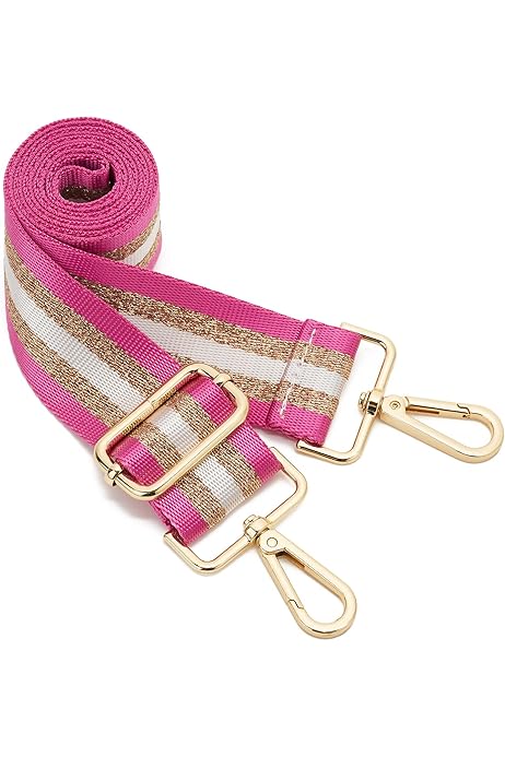 Purse/Guitar Strap - Fuchsia, Gold & White Stripe
