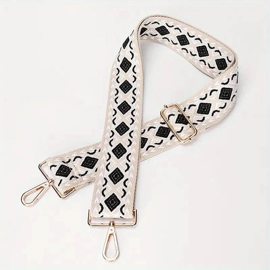 Purse/Guitar Strap - Khaki, White & Black Geometric Pattern
