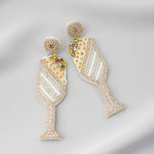 Rhinestone & Beaded Wine Glass Earrings