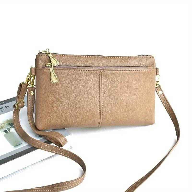 Vegan Leather Wristlet & Crossbody Bag - Tan