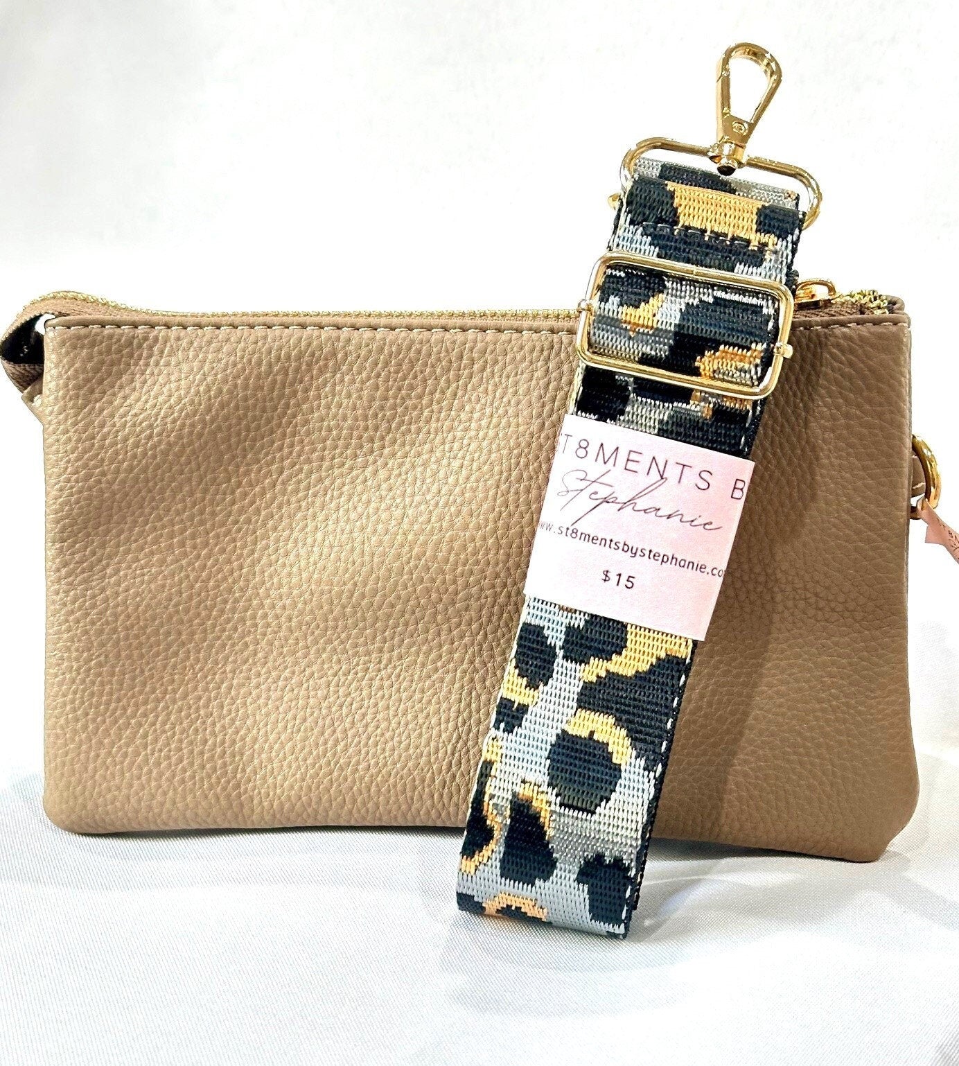 Camel Pebbled Vegan Leather Cross Body Bag
