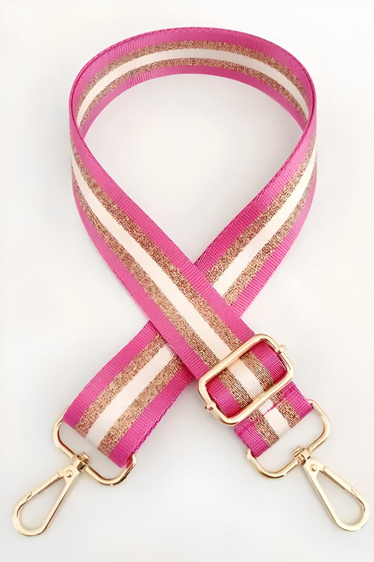 Purse/Guitar Strap - Fuchsia, Gold & White Stripe