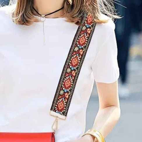 Purse/Guitar Strap - Black, Red & Turquoise