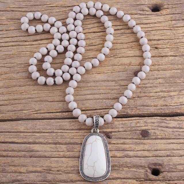 Ivory Knotted Stone Pendant Necklace