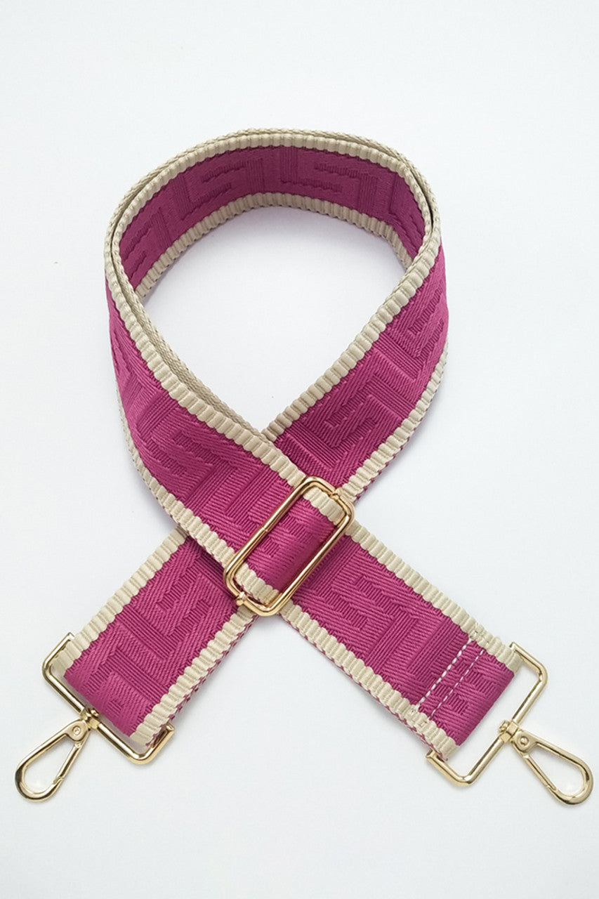 Purse/Guitar Strap - Beige with Fuschia Stripe