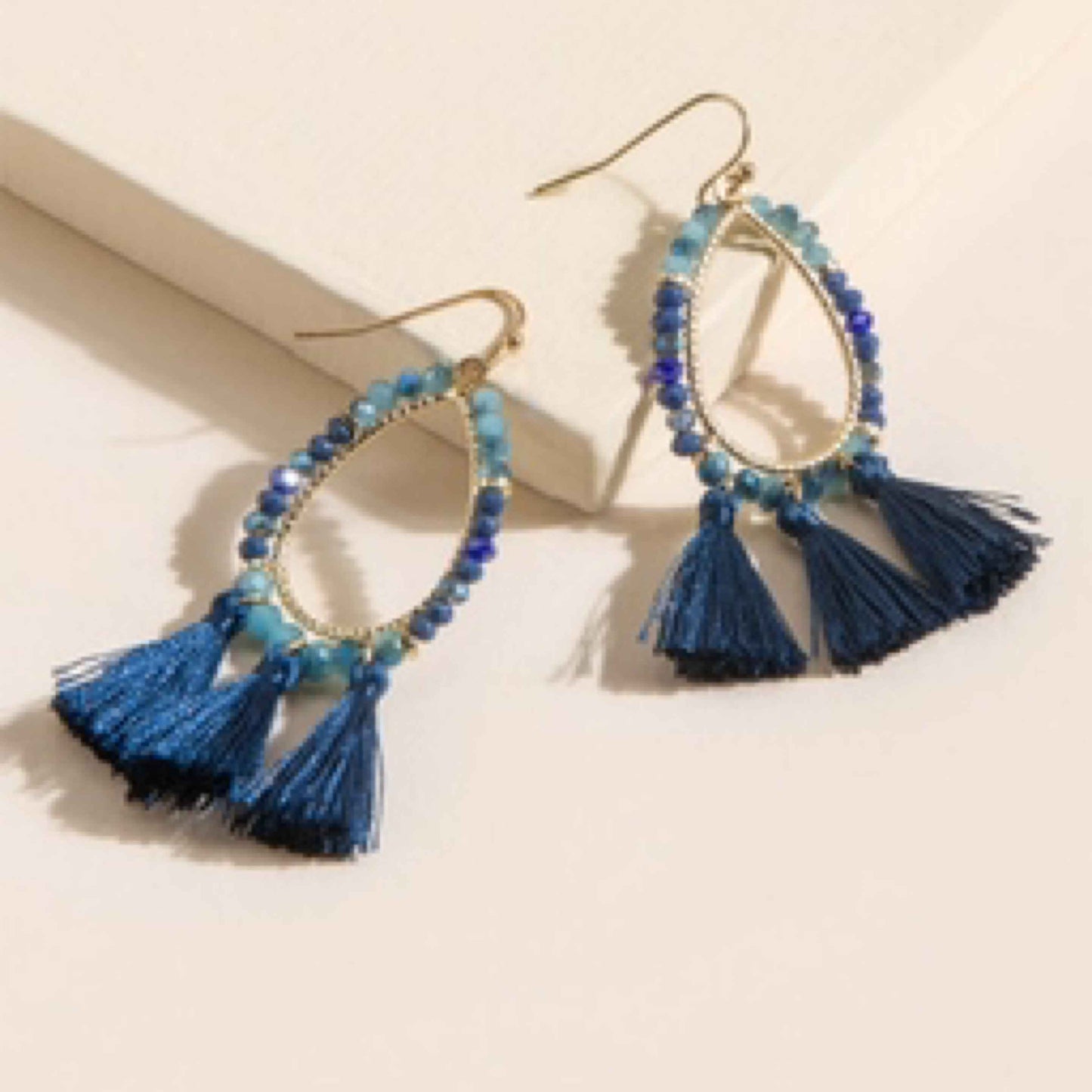 Blue Tassel Beaded Earrings