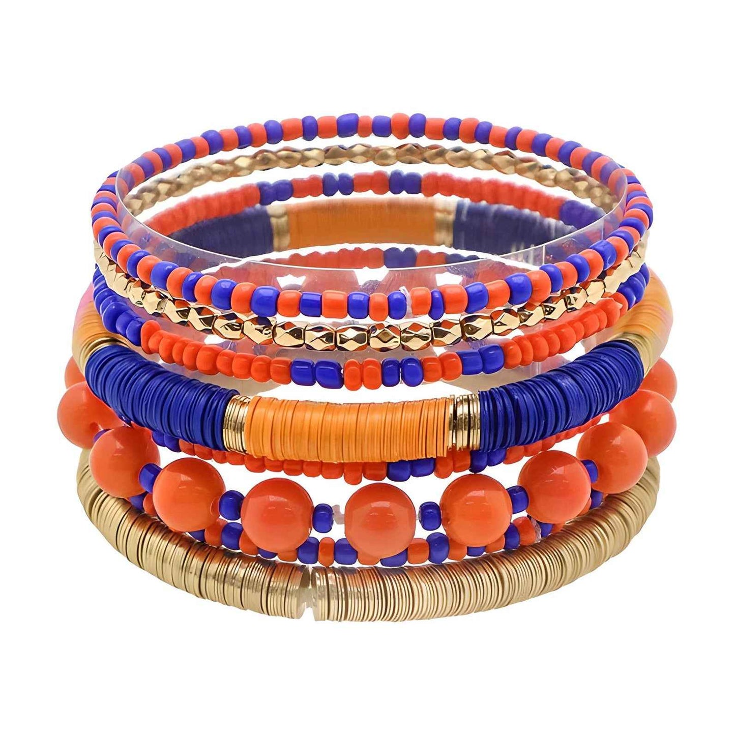 Astros Cobalt Blue And Orange 8-Stack Stretch Bracelets Set - Perfect For Game Day!