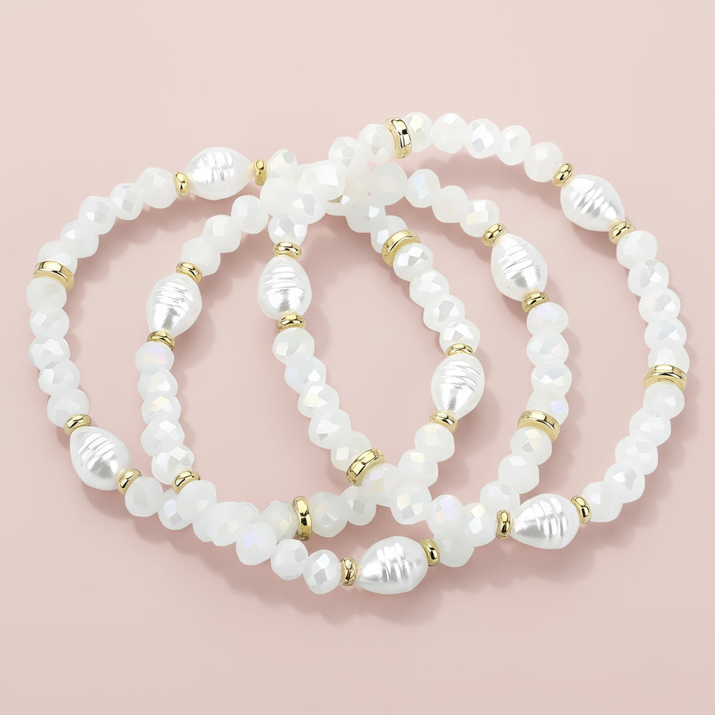 White Faceted and Pearl Bead Stack