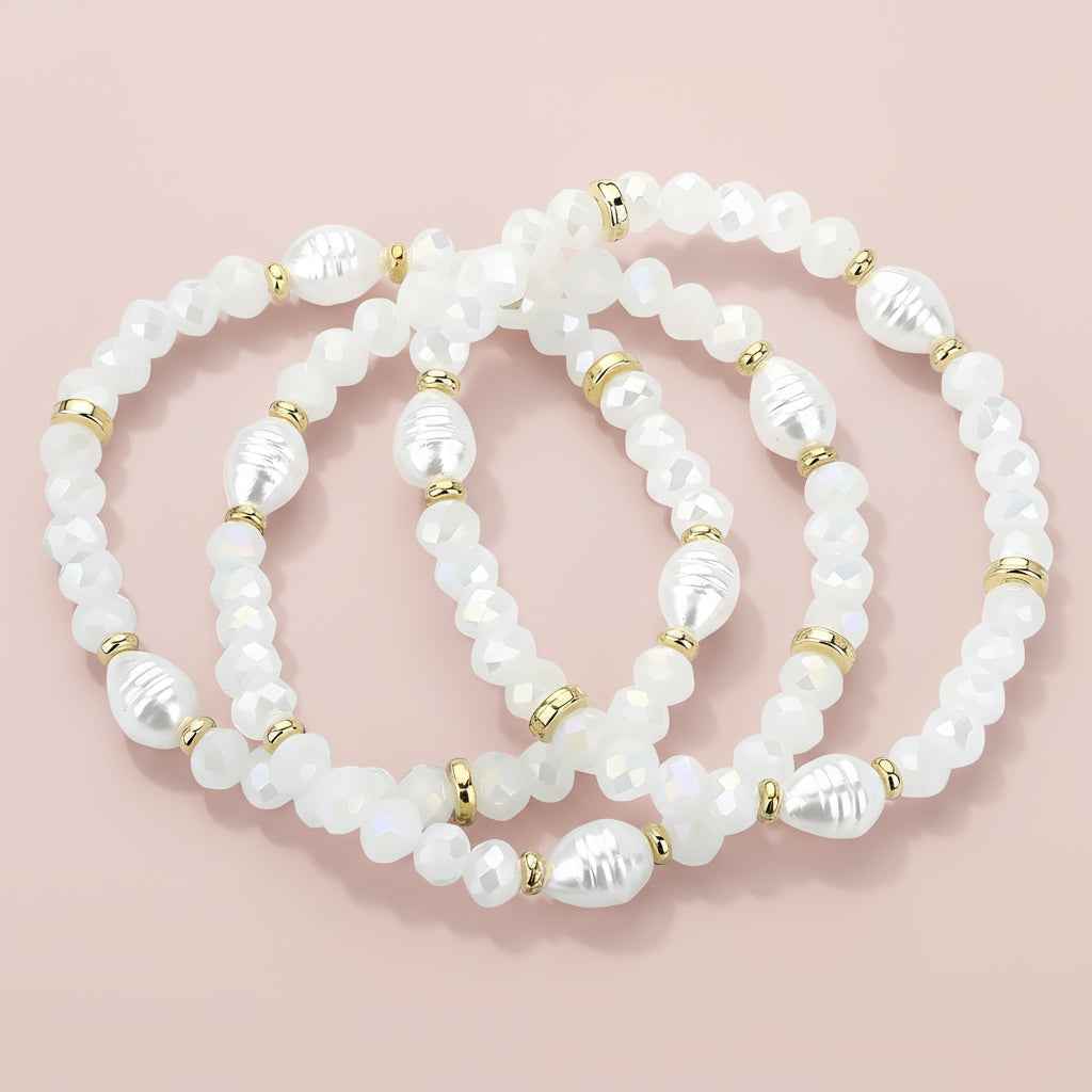White Faceted and Pearl Bead Stack