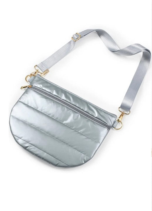 Puffer Polyester Cross Body Bag - Silver