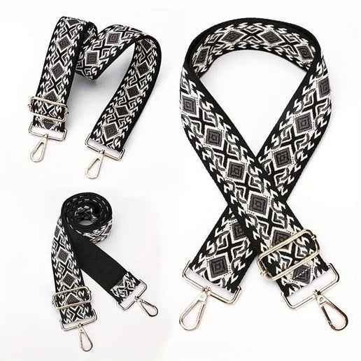 Purse/Guitar Strap - Black & Khaki Geometric