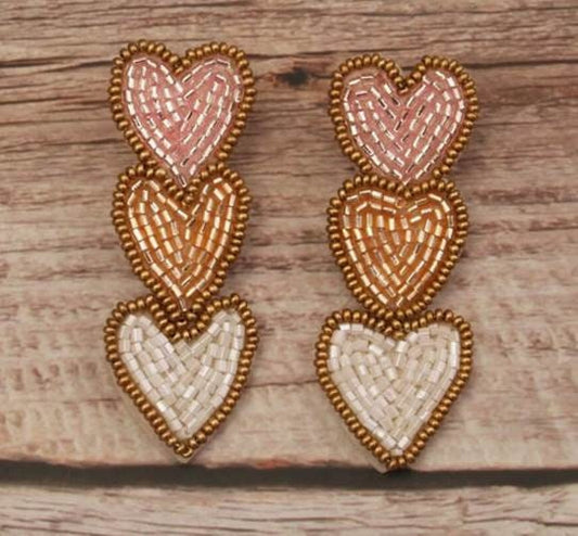 Beaded Heart Drop Earrings