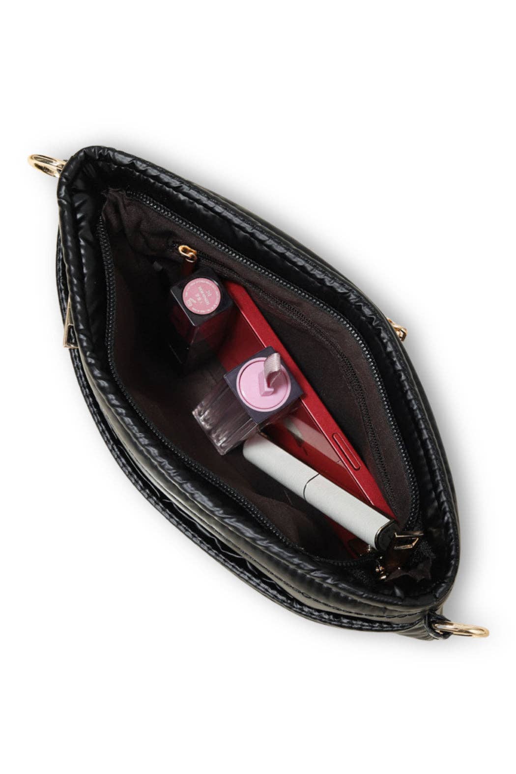 Glossy Black Puffer Cross Body Bag