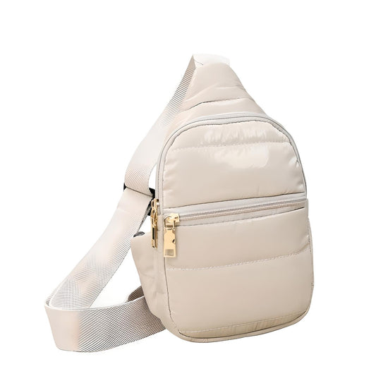 Glossy Beige Puffer Mini Sling Bag