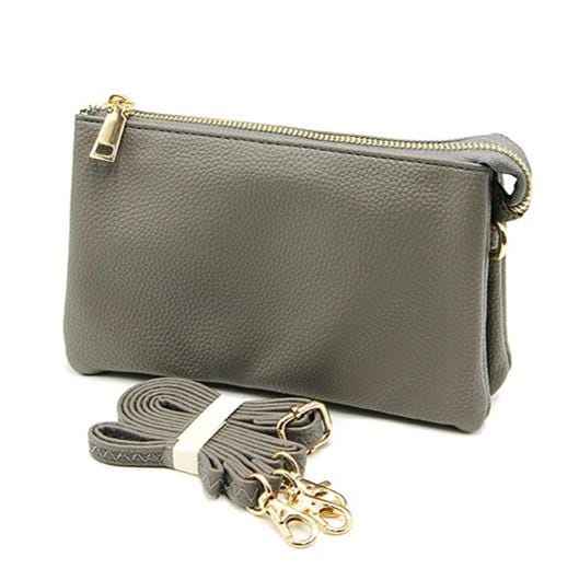Gray Pebbled Vegan Leather Cross Body Bag