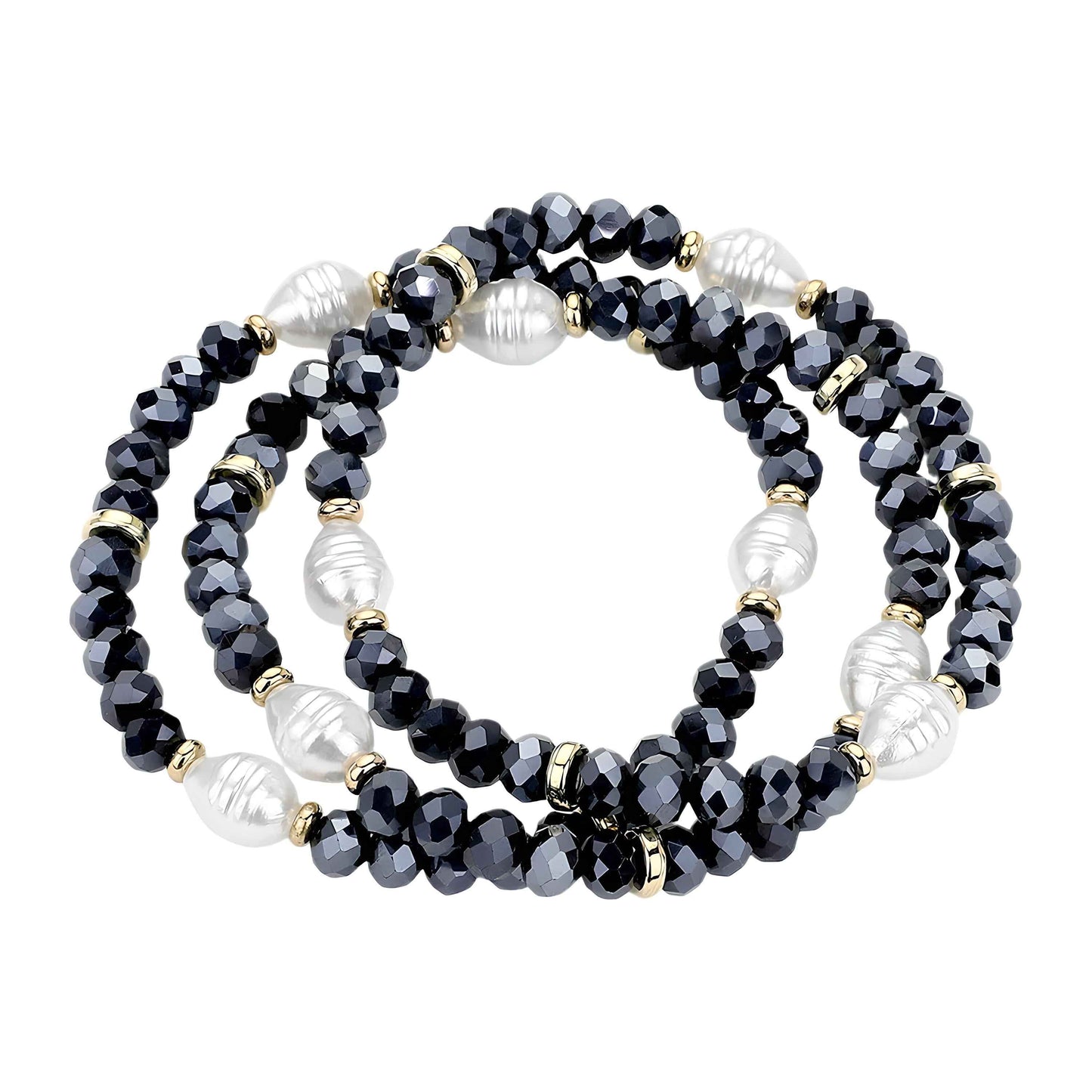 Dark Gray Faceted and Pearl Bead Stack