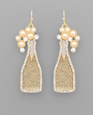 Gold Glitter Champagne Bottle Earrings