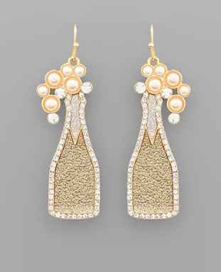 Gold Glitter Champagne Bottle Earrings