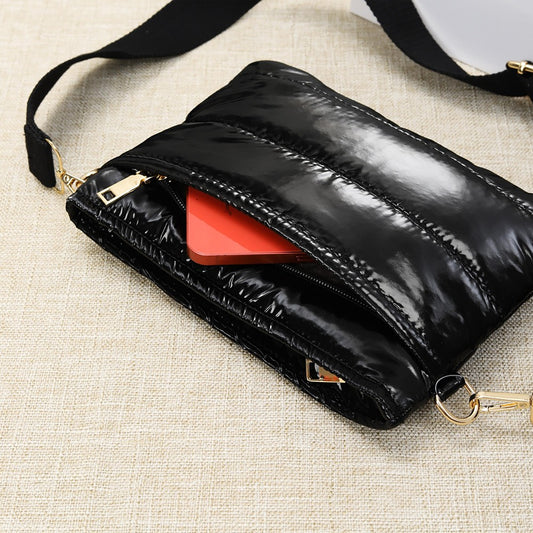 Glossy Black Puffer Cross Body Bag