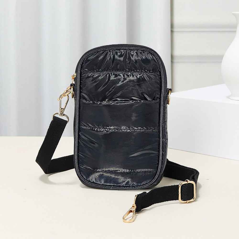 Glossy Black Puffer Mini Cross Body