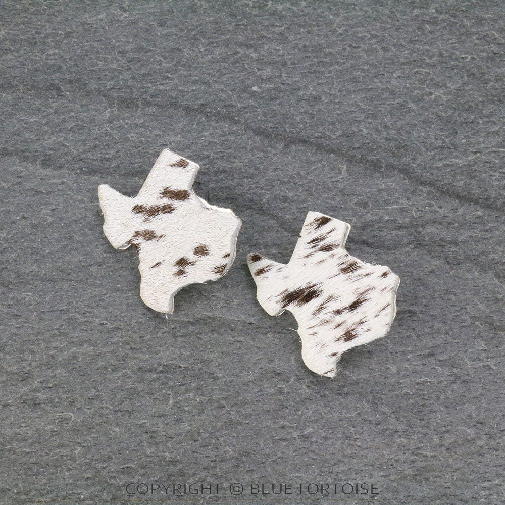 Genuine Leather Texas Shaped Earrings - White/Brown