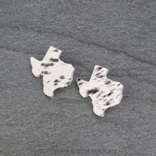Genuine Leather Texas Shaped Earrings - White/Brown