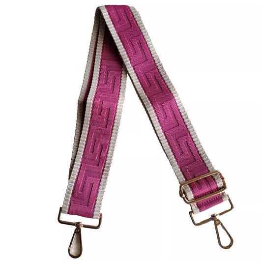 Purse/Guitar Strap - Beige with Fuschia Stripe