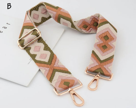 Purse/Guitar Strap - Olive, Beige, Rose & Rust