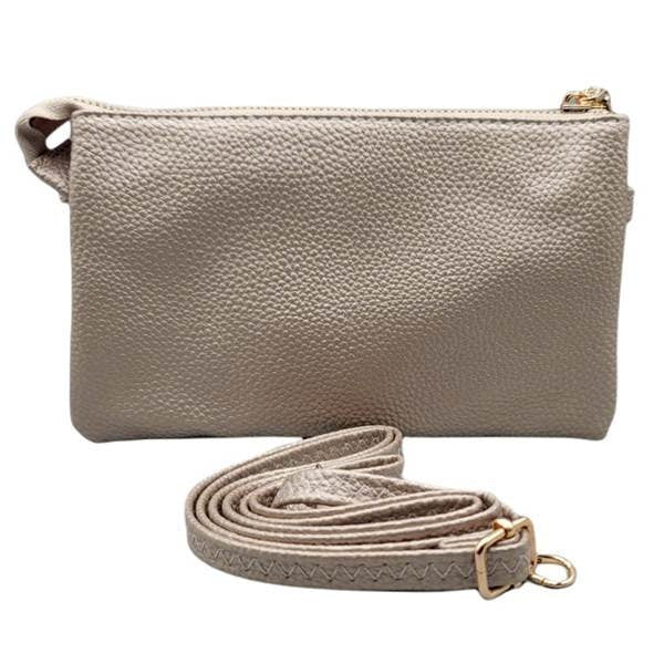 Taupe Pebbled Vegan Leather Cross Body Bag