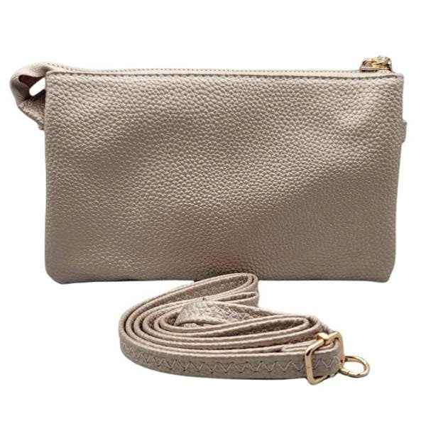 Taupe Pebbled Vegan Leather Cross Body Bag