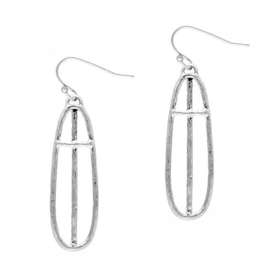 Oval Cross Drop Earrings