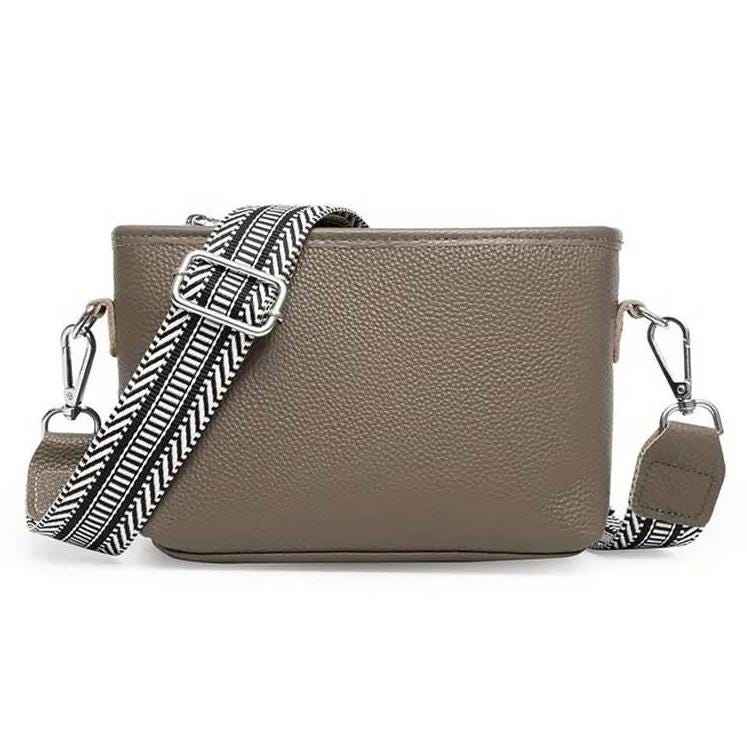 Dark Khaki Vegan Leather Crossbody Bag with Decorative Strap