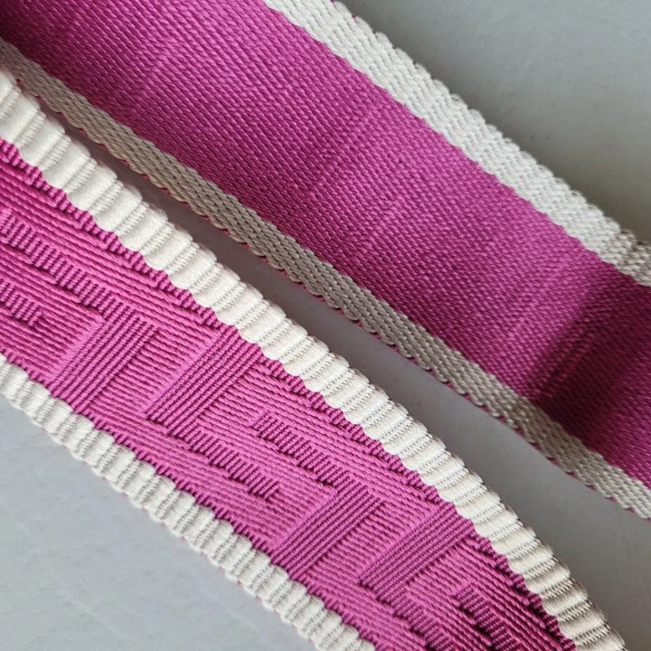 Purse/Guitar Strap - Beige with Fuschia Stripe