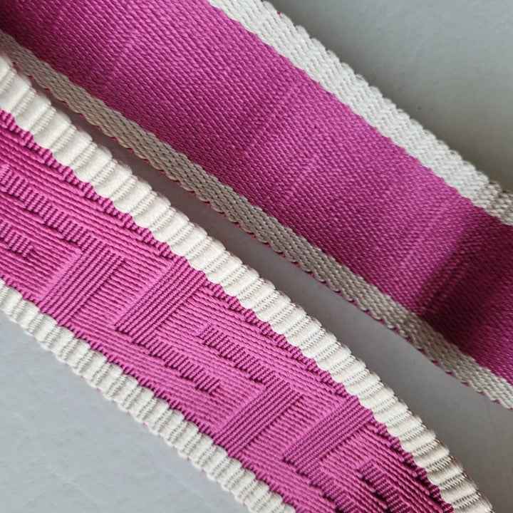 Purse/Guitar Strap - Beige with Fuschia Stripe