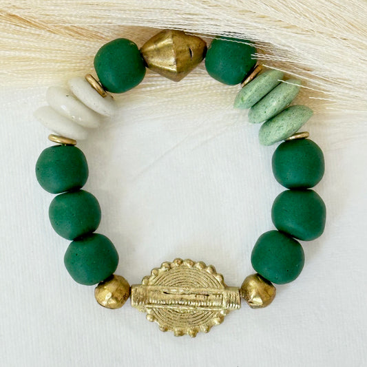 Green & White Recycled Glass Bracelet