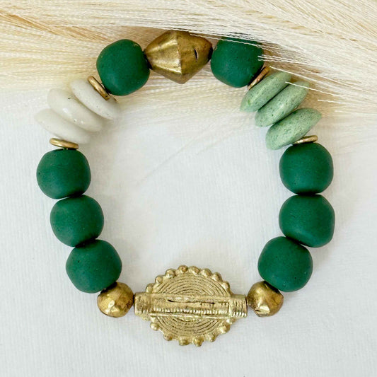 Green & White Recycled Glass Bracelet
