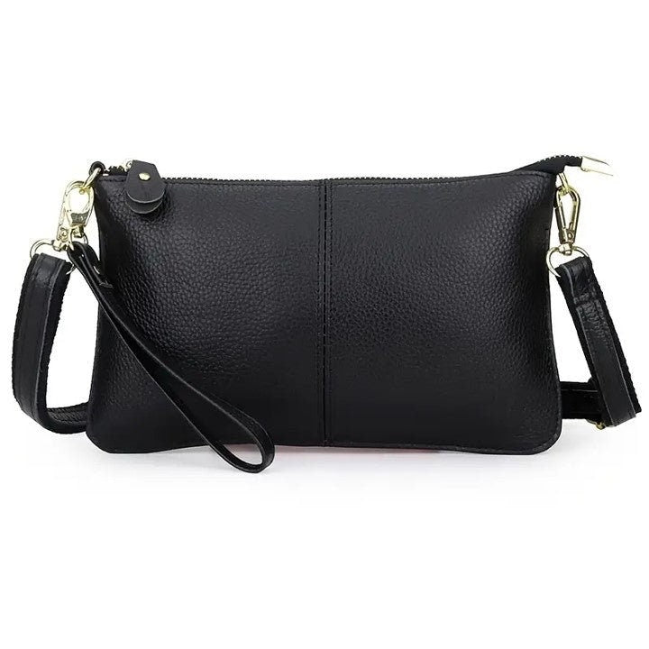 Small Black Genuine Leather Cross Body Clutch Bag