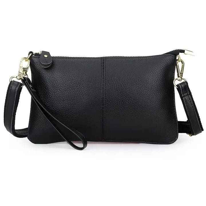 Small Black Genuine Leather Cross Body Clutch Bag
