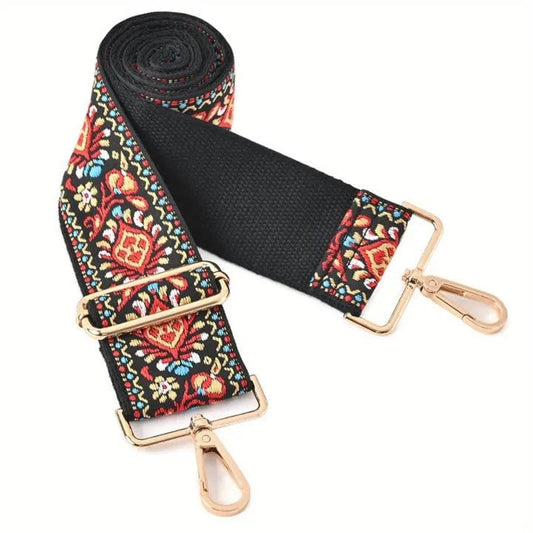 Purse/Guitar Strap - Black, Red & Turquoise