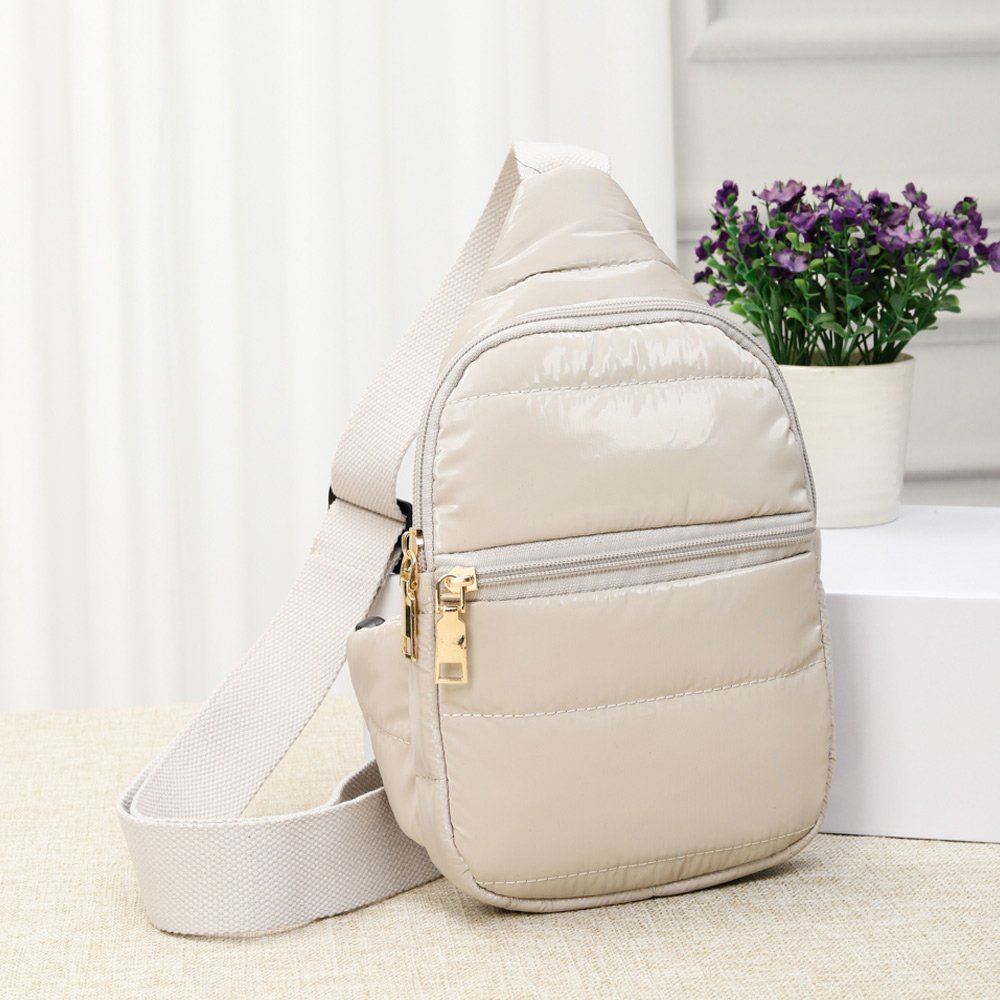 Glossy Beige Puffer Mini Sling Bag